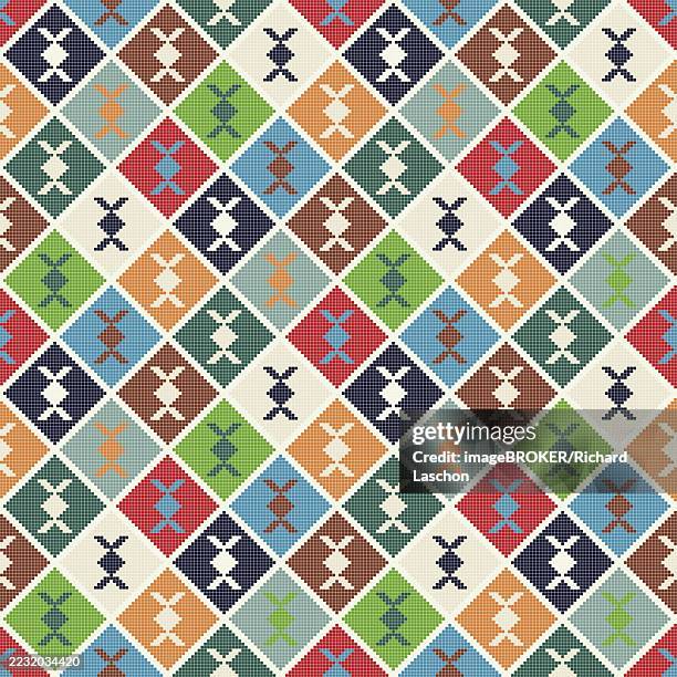 traditional georgian folk art embroidery vector pattern - wool carpet stock illustrations