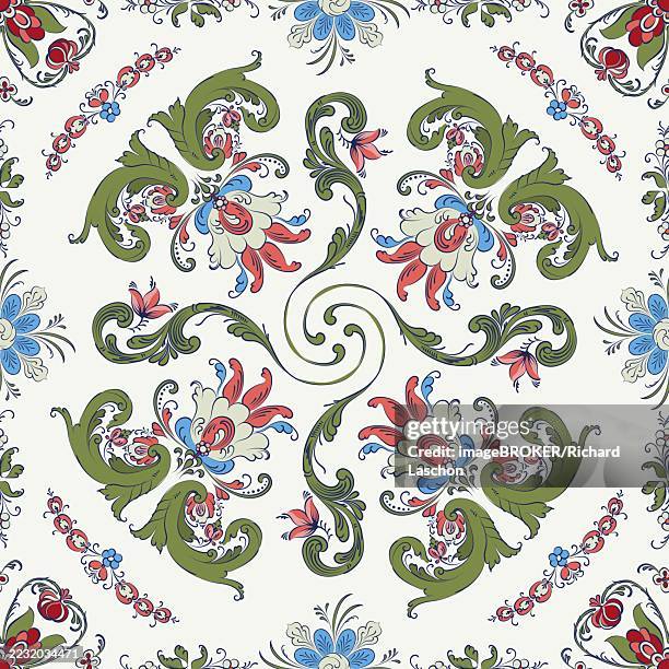 rosemaling tile, traditional norwegian decorative pattern. vector illustration - cladding stock illustrations