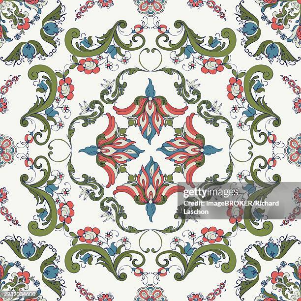 rosemaling tile, traditional norwegian decorative pattern. vector illustration - cladding stock illustrations