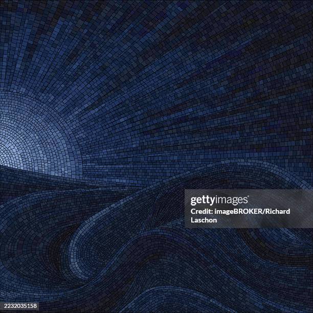 mosaic art vector background with moon and waves - half moon stock illustrations