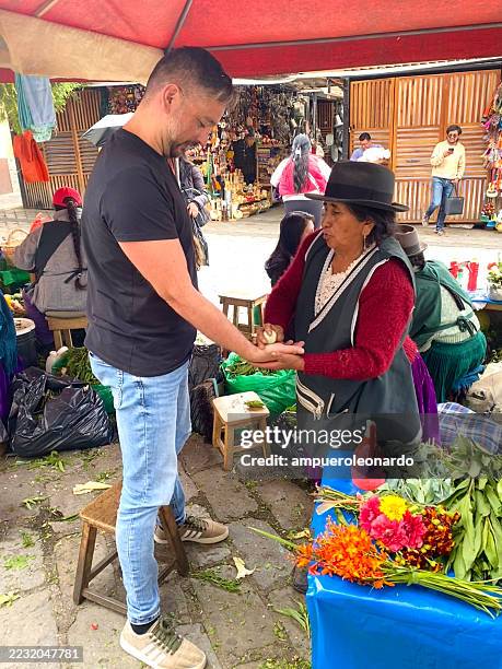 indigenous woman performing cleansing ritual with herbs in cuenca, ecuador - traditional native american medicine stock pictures, royalty-free photos & images