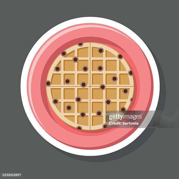 chocolate chip waffle sticker icon - belgian waffle stock illustrations