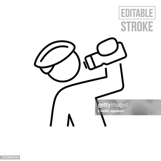cyclist drinking from a water bottle thin line icon - editable stroke - cyclist drinking stock illustrations