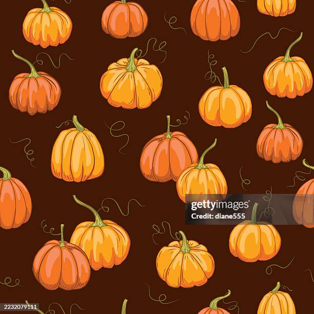 autumn pumpkins seamless backgorund pattern - pumpkin patch stock illustrations