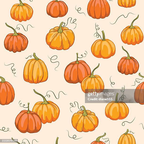 autumn pumpkins seamless backgorund pattern - pumpkin patch stock illustrations