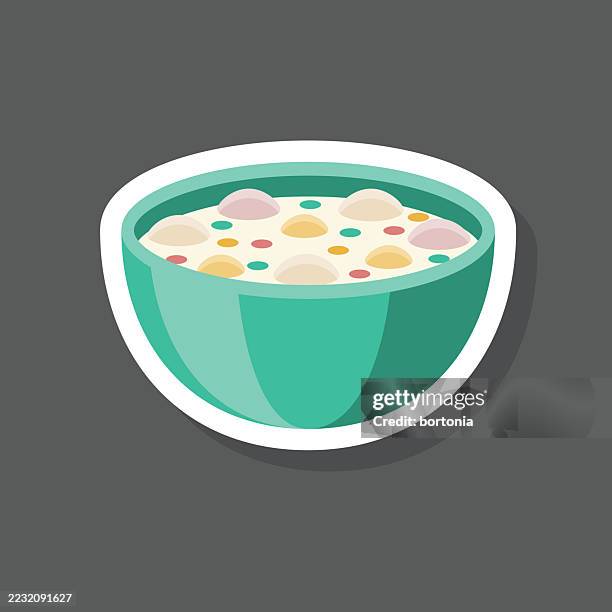 clam chowder sticker icon - new england clam chowder stock illustrations