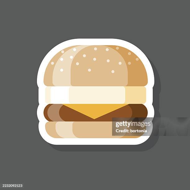 sausage cheese and egg breakfast sandwich sticker icon - english muffin stock illustrations