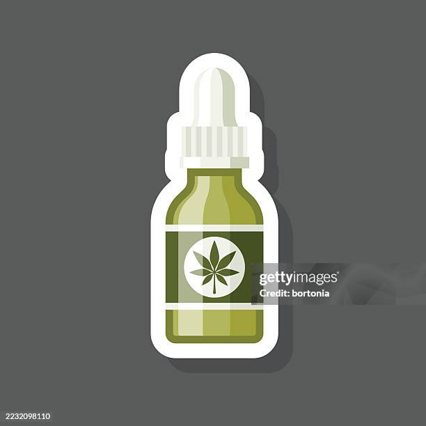 cbd oil tincture sticker icon - pharmaceutical packaging stock illustrations