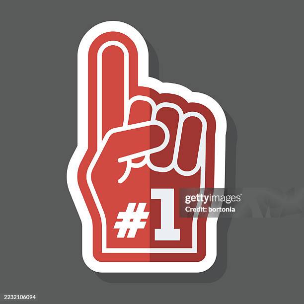 ilustraciones, imágenes clip art, dibujos animados e iconos de stock de icono de pegatina de dedo de espuma - mano de espuma