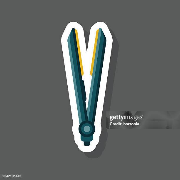 hair straightener sticker icon - flat iron stock illustrations