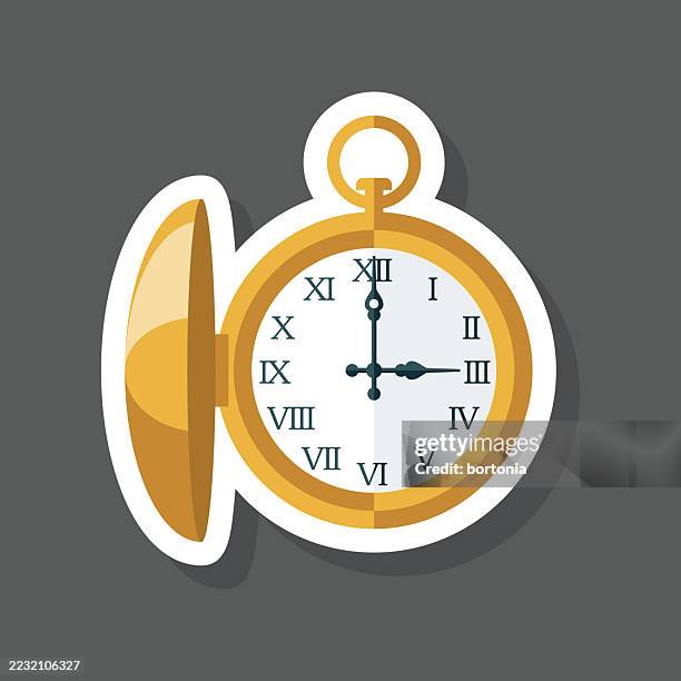 vintage pocket watch sticker icon - pocket watch stock illustrations