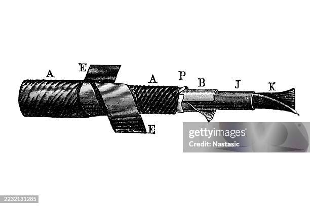lead cable reinforced with iron tape - cable cross section stock illustrations