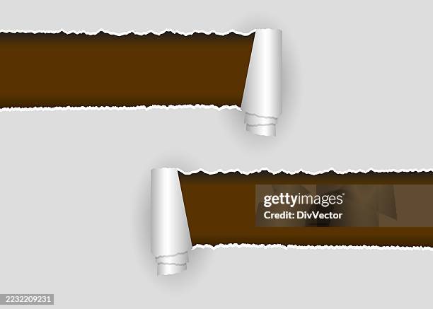 rolled and ripped white paper sheet - tear sheet stock illustrations