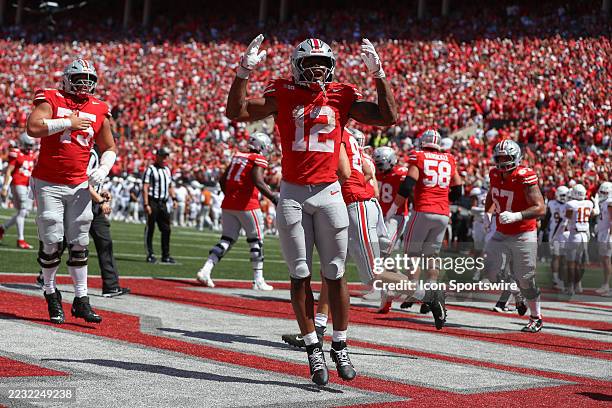 Ohio State Buckeyes running back CJ Donaldson reacts after scoring a touchdown during the game against the Texas Longhorns and the Ohio State...