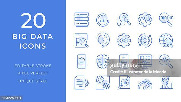 big data icons set. 20 editable stroke vector illustrations - secure act 20 stock illustrations