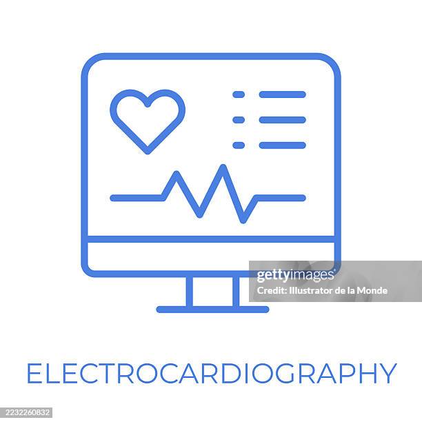 electrocardiography editable stroke vector illustration - medical monitoring equipment stock illustrations