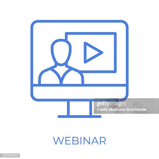 webinar editable stroke vector illustration - web conference stock illustrations