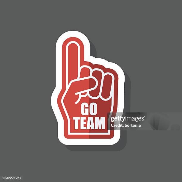 ilustraciones, imágenes clip art, dibujos animados e iconos de stock de icono de pegatina de dedo de espuma - mano de espuma