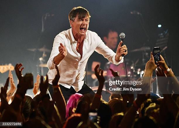 Brett Anderson of Suede performs at The Royal Festival Hall Clore Ballroom, as the band begin a takeover of the Southbank Centre to mark the release...
