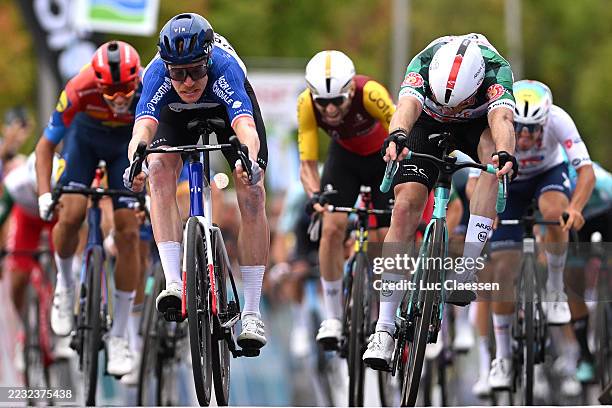 Stage winner Dorian Godon of France and Team Decathlon AG2R La Mondiale and Arnaud Demare of France and Team Arkea - B&B Hotels - Green Points Jersey...