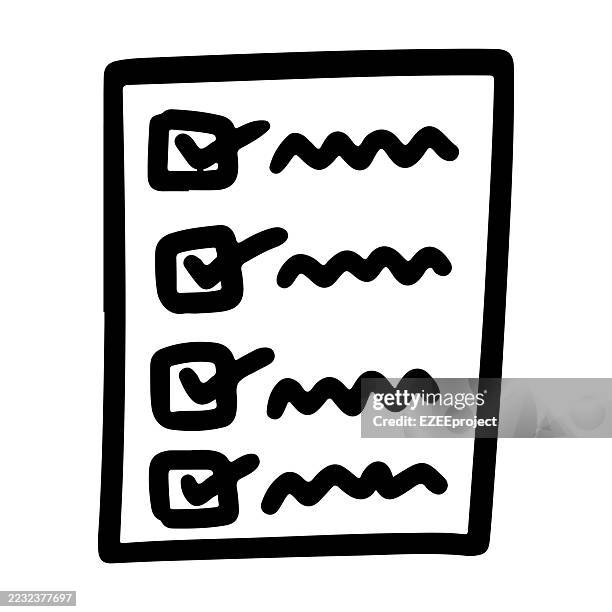 hand drawn checklist with check marks. to do list or task completed icon. survey or examination doodle - filling out digital forms stock illustrations