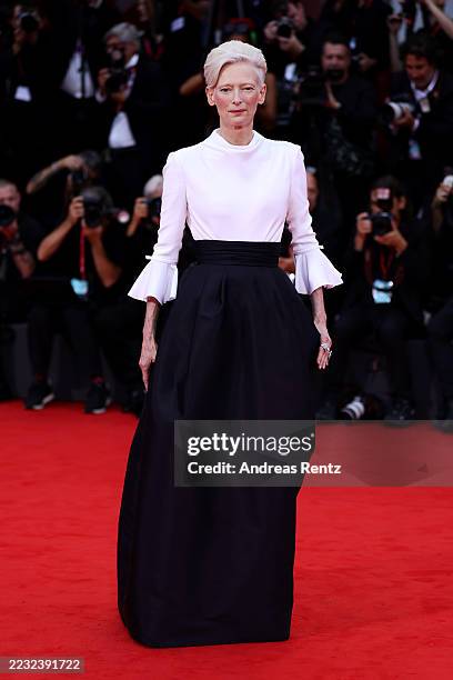 Tilda Swinton attends the "La Grazia" red carpet during the 82nd Venice International Film Festival on August 27, 2025 in Venice, Italy.