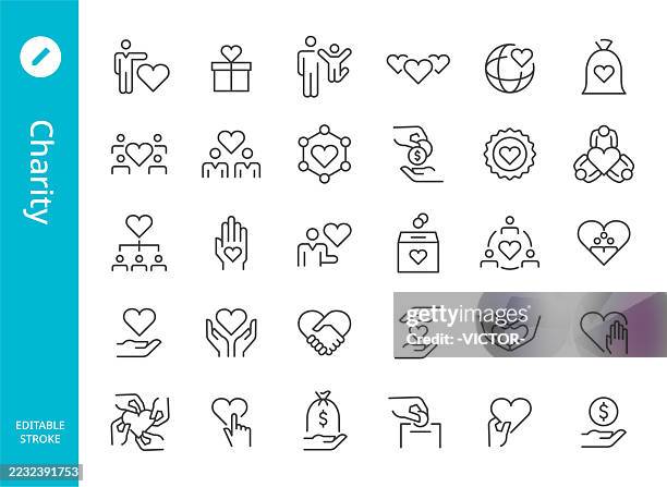 ilustrações de stock, clip art, desenhos animados e ícones de charity icons - line series - evento de beneficência