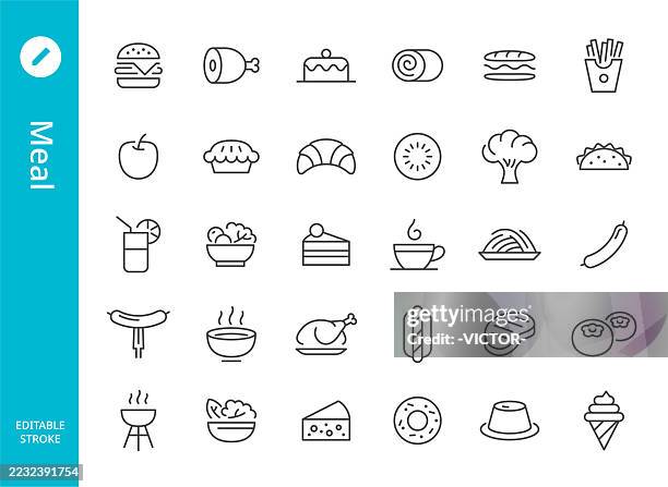meal icons - line series - salad bowl stock illustrations