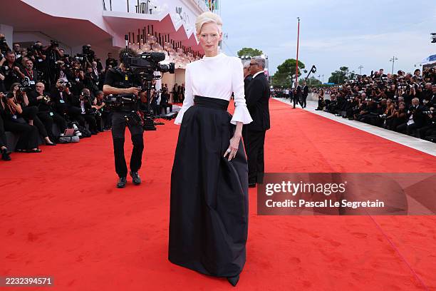 Tilda Swinton attends the "La Grazia" red carpet during the 82nd Venice International Film Festival on August 27, 2025 in Venice, Italy.