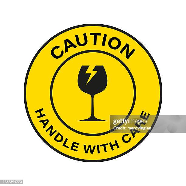 caution symbol with handle with care warning - broken glasses stock illustrations
