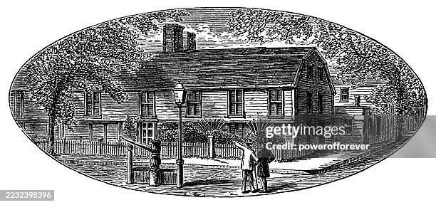 the witch house (jonathan corwin house) in salem, massachusetts - 19th century - salem massachusetts stock illustrations