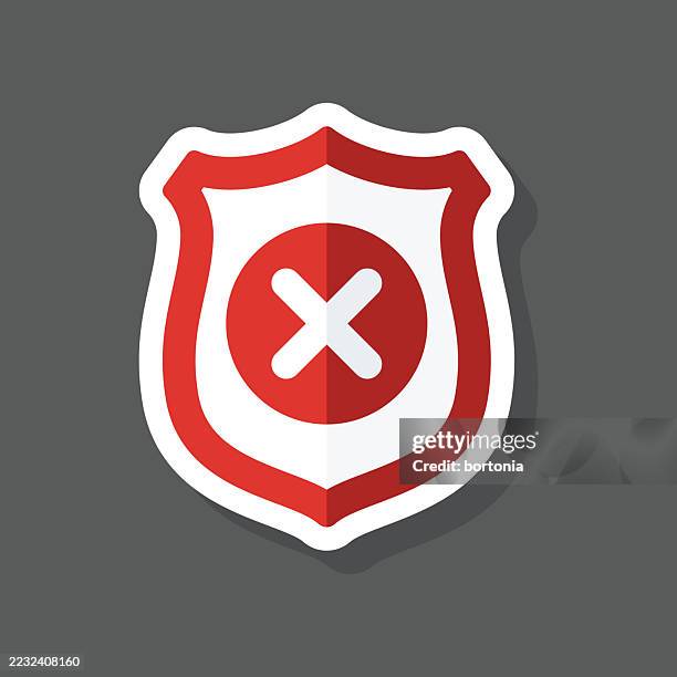 shield x sticker icon - cancel button stock illustrations