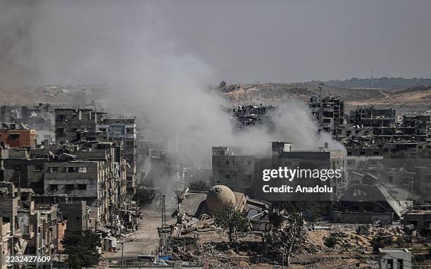 Smoke rises after an Israeli attack on Jabalia camp in the northern Gaza on August 31, 2025.