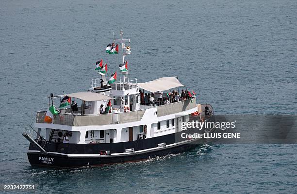 Boat carrying Swedish climate activist Greta Thunberg and activists, part of a civilian flotilla aiming at breaking the Israeli blockade of the Gaza...