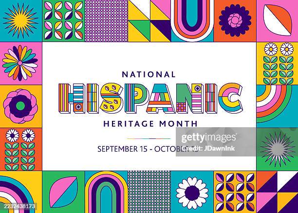 national hispanic heritage month celebration september through october banner design poster with abstract geometric pattern - hispanic heritage month stock illustrations