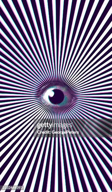 vektor mit einem auge und vertikalen sonnenstrahlen bei sonnenaufgang und glitch-technik - stereoskopische photographie stock-grafiken, -clipart, -cartoons und -symbole