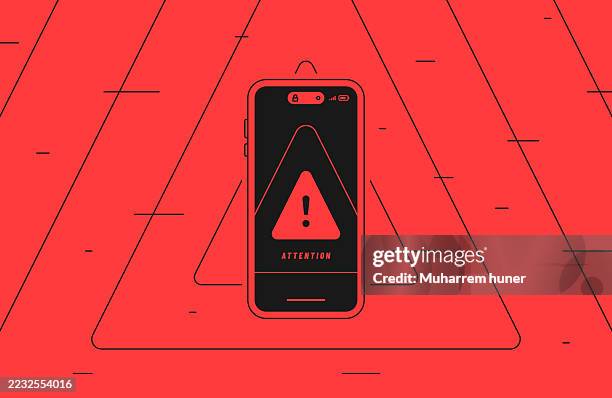 handy-warnalarm mit ausrufezeichen-symbol - benachrichtigungssymbol stock-grafiken, -clipart, -cartoons und -symbole