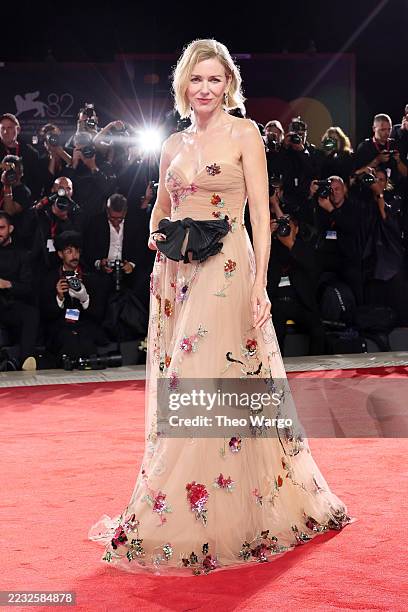 Naomi Watts attends the "Jay Kelly" red carpet during the 82nd Venice International Film Festival on August 28, 2025 in Venice, Italy.