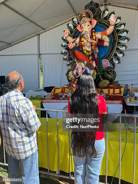 Hindu devotees offer prayers during the Shree Ganesh Chaturthi festival in Brampton, Ontario, Canada, on August 31, 2025. Ganesh Chaturthi, also...