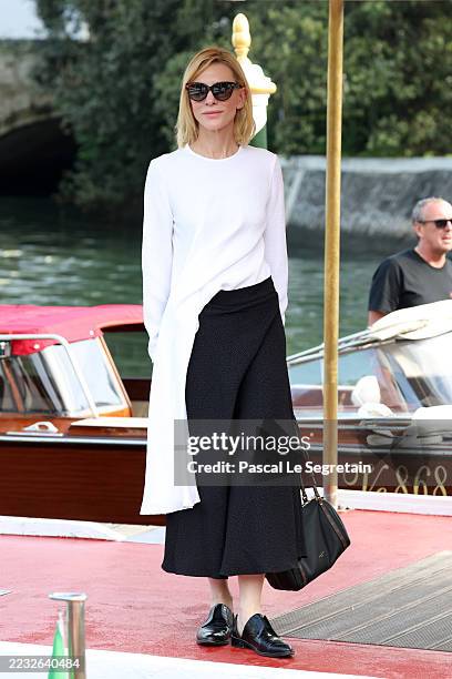 Cate Blanchett arrives at Hotel Excelsior during the 82nd Venice International Film Festival on August 29, 2025 in Venice, Italy.