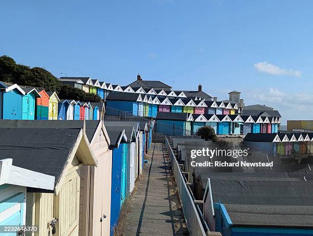 beach huts - multiple paths stock pictures, royalty-free photos & images