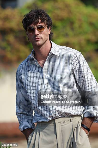 Jacob Elordi arrives at Hotel Excelsior during the 82nd Venice International Film Festival on August 29, 2025 in Venice, Italy.