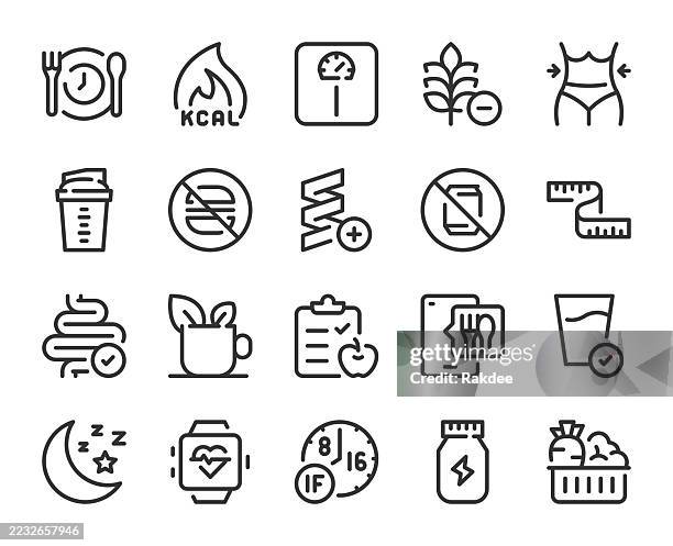 diet - line icons - metabolism stock illustrations