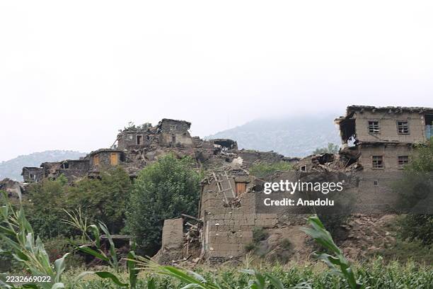 View of severely damaged houses after a 6.0-magnitude earthquake struck Afghanistan's eastern Kunar province on September 1, 2025. The quake hit...