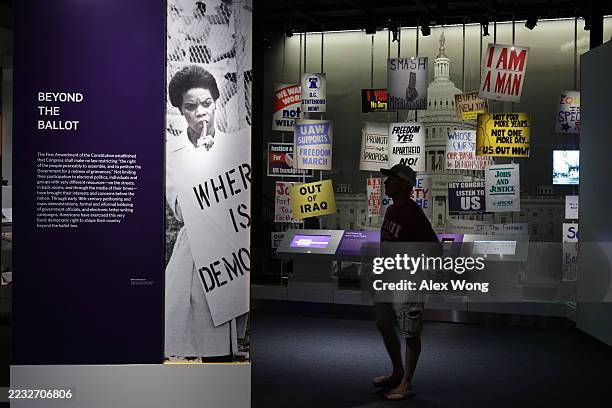 Visitor browses an exhibition at the Smithsonian National Museum of American History on August 28, 2025 in Washington, DC. The Trump Administration...