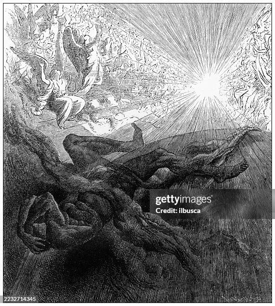 biblical illustration - heaven hell stock illustrations