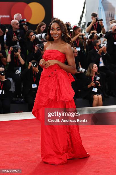 Ayo Edebiri attends the "After The Hunt" red carpet during the 82nd Venice International Film Festival on August 29, 2025 in Venice, Italy.