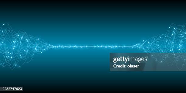 a visually striking depiction of sound waves in vibrant blue tones against a dark background, embodying a modern and digital aesthetic. - computer cable stock illustrations