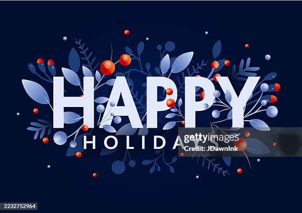 illustrations, cliparts, dessins animés et icônes de joyeux noël saison carte de voeux modèle de conception avec des branches et des fleurs dessinées à la main - collier de fleurs