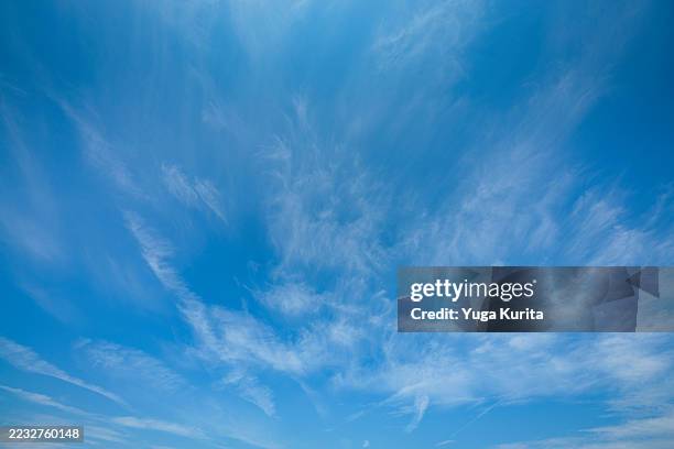 white clouds in a blue sky in summer - cielo blu foto e immagini stock